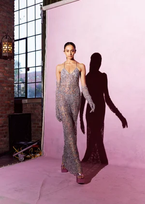 SILVER DENTELLE DEUX DRESS