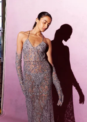SILVER DENTELLE DEUX DRESS