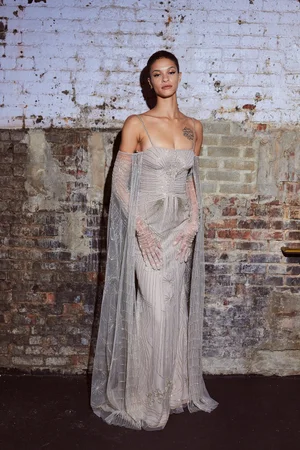 LE ALBA SILVER CAPED DRESS