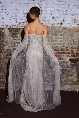 LE ALBA SILVER CAPED DRESS