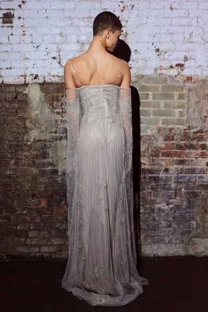 LE ALBA SILVER CAPED DRESS