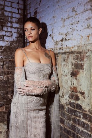 LE ALBA SILVER CAPED DRESS