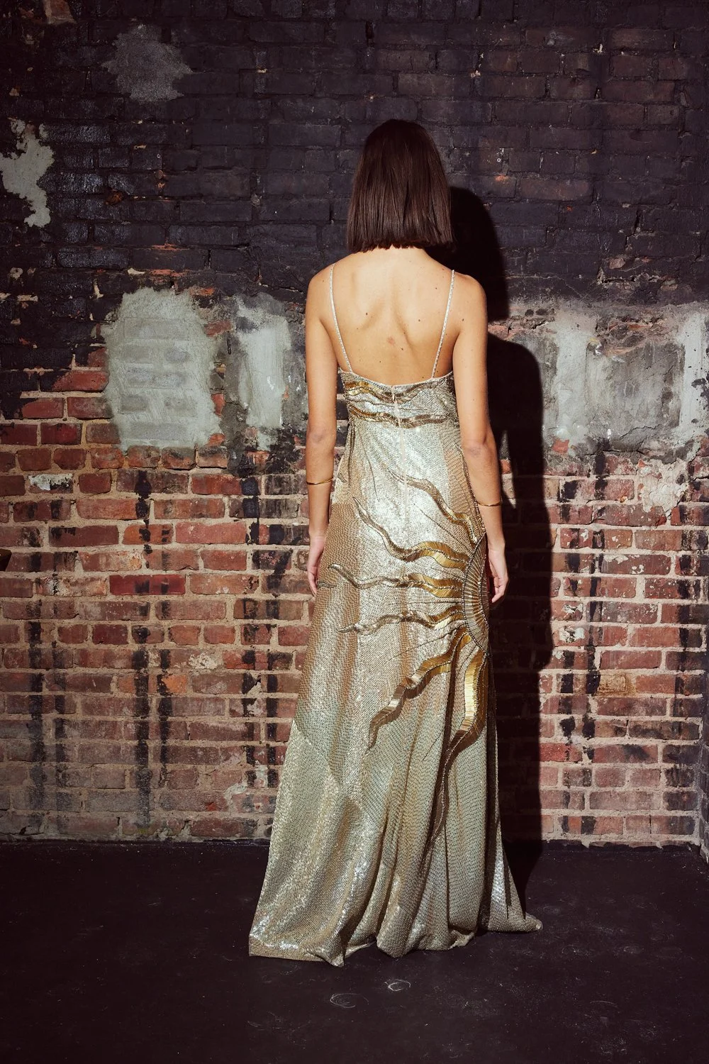 gold sun dress Ulla Johnson Nisha Metallic Draped Sleeve Gown