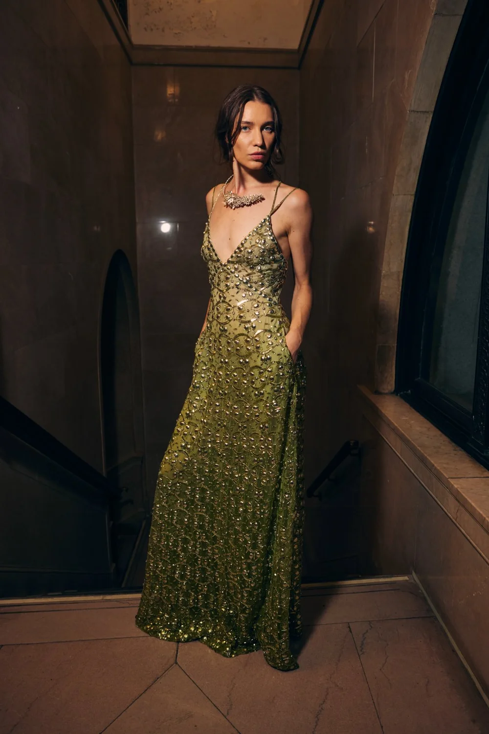 miu miu green beaded dress Celandine Beaded Maxi Dress