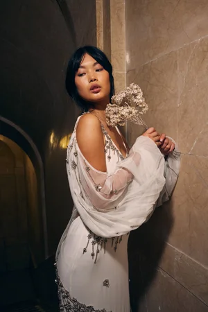 SILVER GILDED LEAVES DRESS