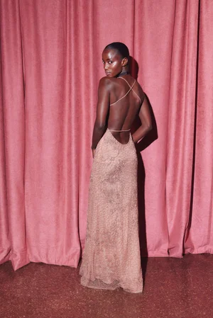 PEACH NECTAR DENTELLE CINQ DRESS