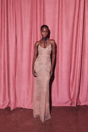 PEACH NECTAR DENTELLE CINQ DRESS