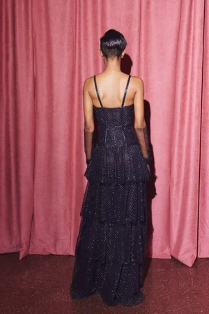 NAVY CRYSTAL GRID DRESS