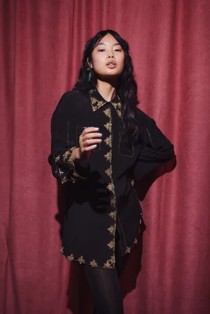 CABOCHON MEDALLION SHIRT DRESS