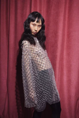 XL CRYSTAL GRID SHIRT DRESS
