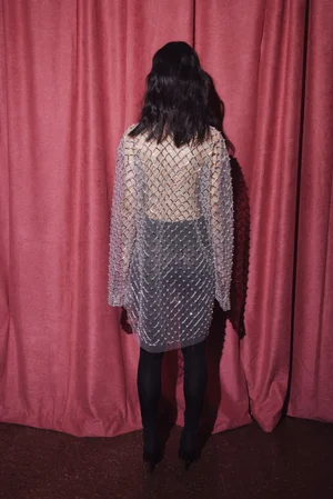 XL CRYSTAL GRID SHIRT DRESS