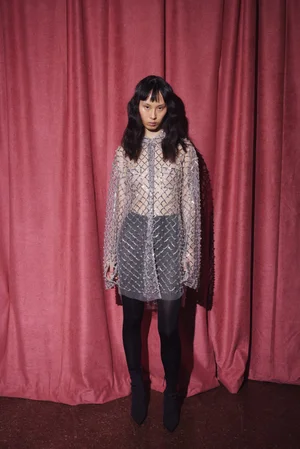 XL CRYSTAL GRID SHIRT DRESS