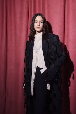FEATHER FRINGE COAT SHIRT DRESS AND SCARF