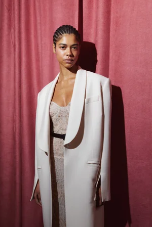 COAT AND DENTELLE CINQ DRESS