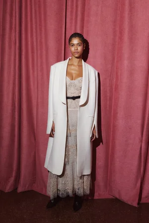 COAT AND DENTELLE CINQ DRESS