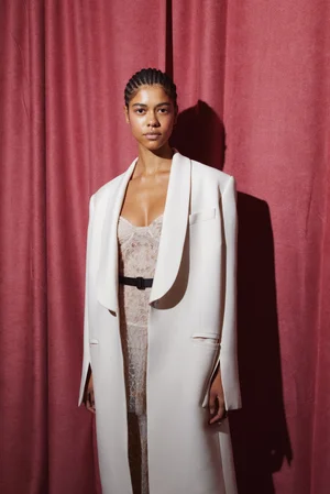 COAT AND DENTELLE CINQ DRESS