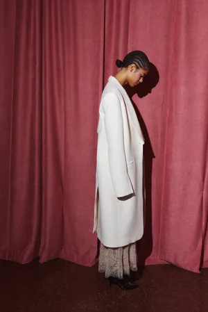 COAT AND DENTELLE CINQ DRESS