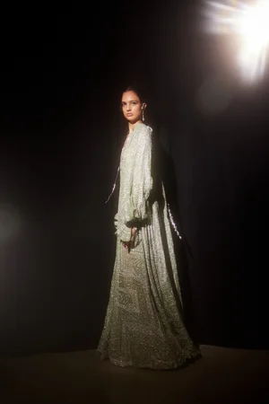 BYZANTINE BORDERS CAPED DRESS