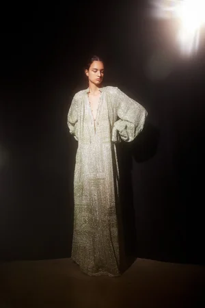 BYZANTINE BORDERS CAPED DRESS