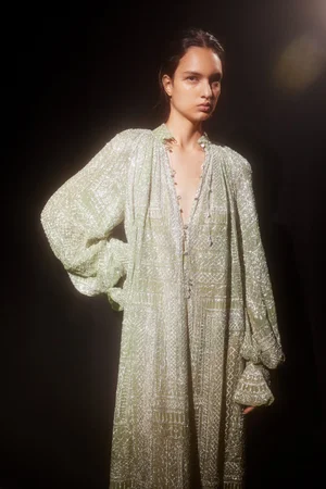 BYZANTINE BORDERS CAPED DRESS
