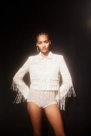 ASYMMETRIC FRINGE JACKET AND SHORTS