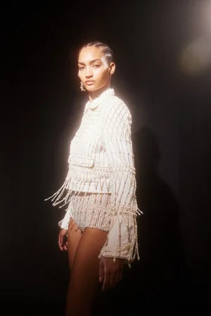 ASYMMETRIC FRINGE JACKET AND SHORTS