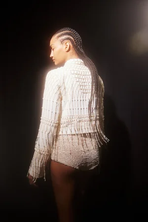 ASYMMETRIC FRINGE JACKET AND SHORTS