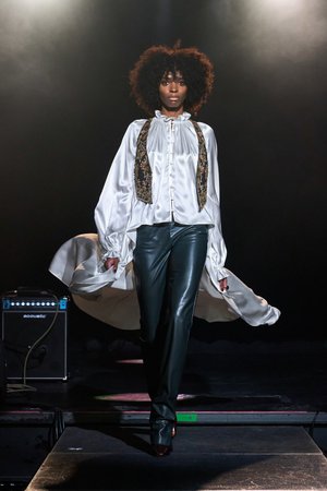 MEMENTO FIORI VEST, CAPED TOP, AND VEGAN LEATHER TROUSER