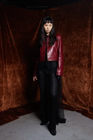 WINE LEATHER JACKET AND CAPED TOP