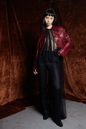 WINE LEATHER JACKET AND CAPED TOP