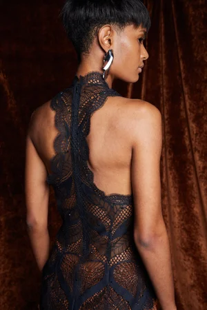 VEGAN LEATHER MACRAMÉ SKIRT AND AMORE LACE RACER TOP