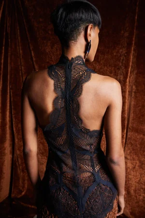 VEGAN LEATHER MACRAMÉ SKIRT AND AMORE LACE RACER TOP
