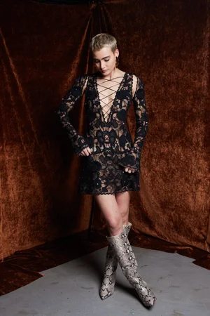 CACTUS ROSE NOIR LACE MINI DRESS