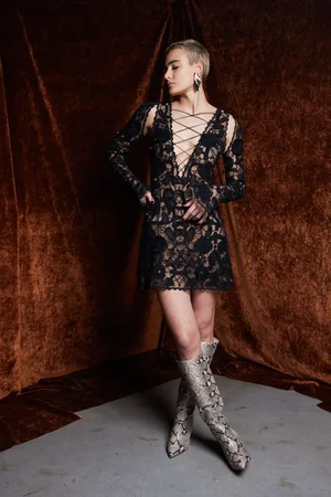 CACTUS ROSE NOIR LACE MINI DRESS
