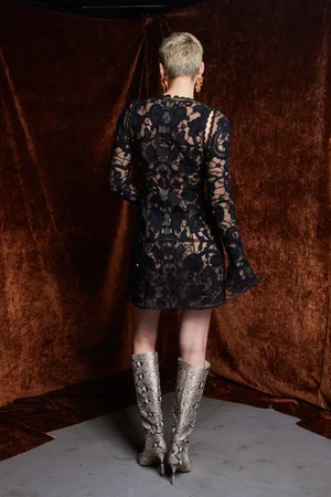 CACTUS ROSE NOIR LACE MINI DRESS
