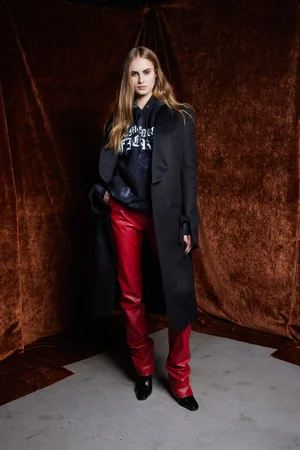 MEMENTO FIORI PATCH COAT & HOODIE WITH VEGAN LEATHER TROUSER