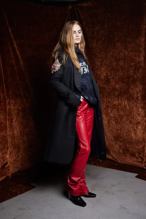 MEMENTO FIORI PATCH COAT & HOODIE WITH VEGAN LEATHER TROUSER
