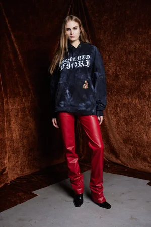 MEMENTO FIORI PATCH COAT & HOODIE WITH VEGAN LEATHER TROUSER