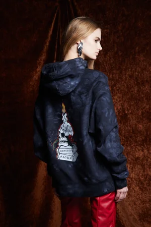 MEMENTO FIORI PATCH COAT & HOODIE WITH VEGAN LEATHER TROUSER