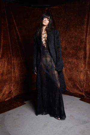 AMOR NOIR LACE DRESS AND ALPACA ANIMALIA COAT