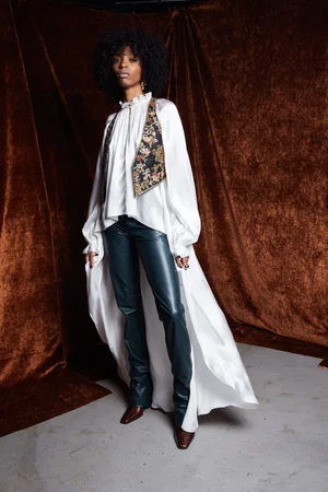 MEMENTO FIORI VEST, CAPED TOP, AND VEGAN LEATHER TROUSER