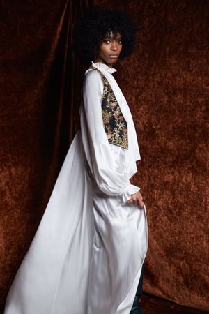 MEMENTO FIORI VEST, CAPED TOP, AND VEGAN LEATHER TROUSER