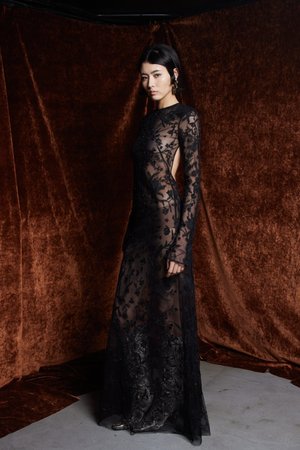 CHANTILLY LACE NOIR SLEEVED DRESS