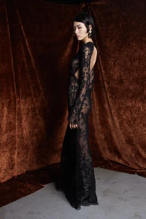 CHANTILLY LACE NOIR SLEEVED DRESS