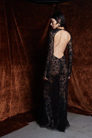 CHANTILLY LACE NOIR SLEEVED DRESS