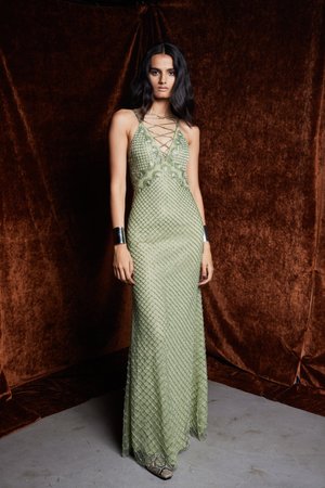 CHANTILLY GRID DEUX JADE DRESS