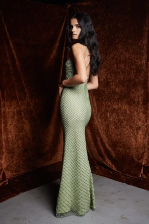 CHANTILLY GRID DEUX JADE DRESS