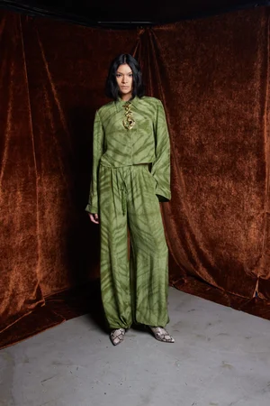 TIE-DYE JADE OLIVE TOP AND TROUSER SET
