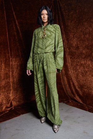 TIE-DYE JADE OLIVE TOP AND TROUSER SET