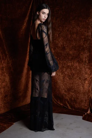 BLACK VELVET AND AMOR LACE SET